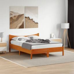Berkfield Home Beautiful Bed Frame without Mattress Wax Brown 140x190 cm Solid W - thumbnail 2