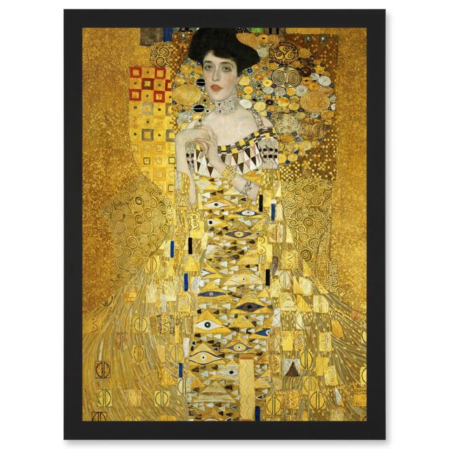 Artery8 Gustav Klimt Portrait Of Adele Bloch Bauer I Gold A4 Artwork Framed Wall Art Print in Black - image 1