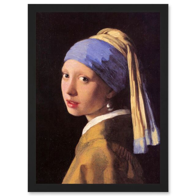 Artery8 Johannes Vermeer With Pearl Earring Classic Vintage Duch Golden Age A4 Artwork Framed Wall Art Print in Black - image 1