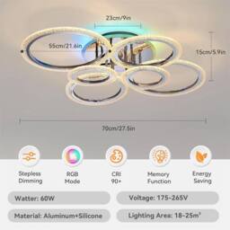 Nordara Modern LED Ceiling Light Dimmable Ceiling Light with RGB Backlight in White - thumbnail 3