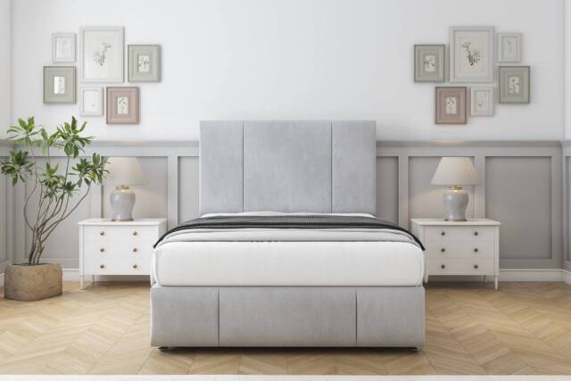 "Comfort Beds Arya Naples Divan Base No Drawers - 26"" Headboard-Footboard in Silver - Size: Small Single" - image 1