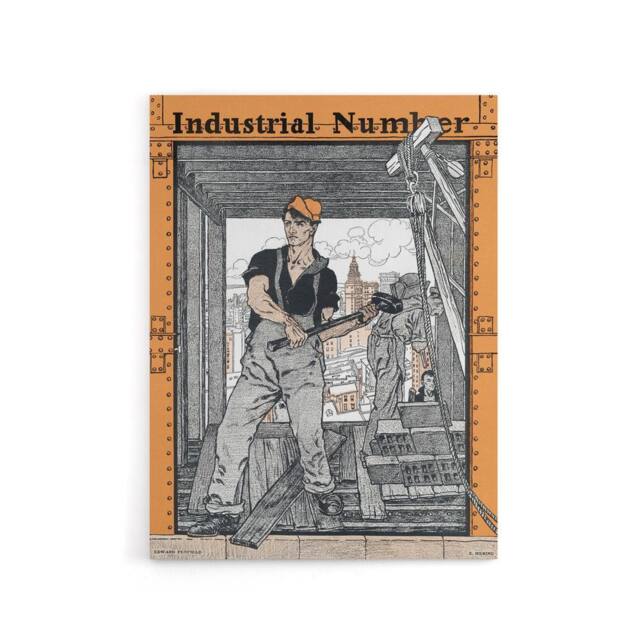 "Artery8 Industrial Number Worker Canvas Wall Art Print Edward Penfield in Orange - Size: W18"" x H24""" - image 1