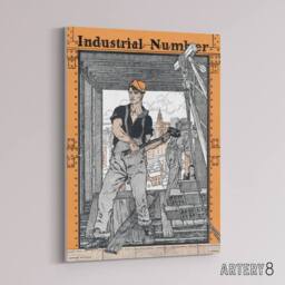 "Artery8 Industrial Number Worker Canvas Wall Art Print Edward Penfield in Orange - Size: W18"" x H24""" - thumbnail 2