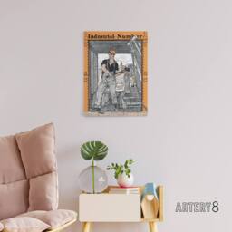 "Artery8 Industrial Number Worker Canvas Wall Art Print Edward Penfield in Orange - Size: W18"" x H24""" - thumbnail 3
