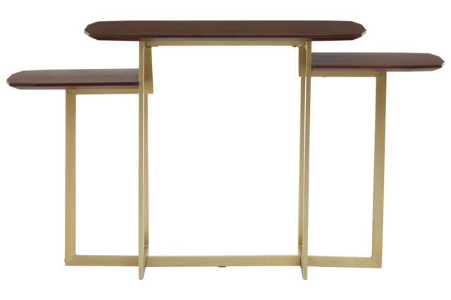 Orsina 3 Tier Walnut Side Tables, Multi-Height Accent Tables With Golden Legs, Decorative Side Tables, Display Tables in Brown - image 1