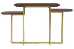 Orsina 3 Tier Walnut Side Tables, Multi-Height Accent Tables With Golden Legs, Decorative Side Tables, Display Tables in Brown