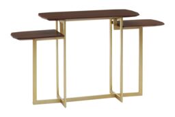 Orsina 3 Tier Walnut Side Tables, Multi-Height Accent Tables With Golden Legs, Decorative Side Tables, Display Tables in Brown - thumbnail 2