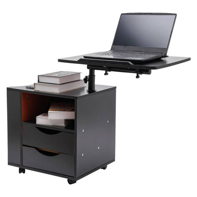 Nordara Adjustable Rotating Bedside Table w/ Wheels 2 Drawers Shelf in Black - image 1