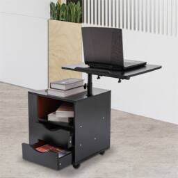 Nordara Adjustable Rotating Bedside Table w/ Wheels 2 Drawers Shelf in Black - thumbnail 4