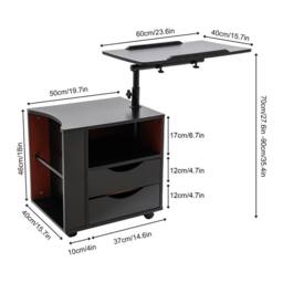 Nordara Adjustable Rotating Bedside Table w/ Wheels 2 Drawers Shelf in Black - thumbnail 2