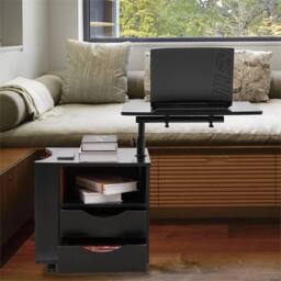 Nordara Adjustable Rotating Bedside Table w/ Wheels 2 Drawers Shelf in Black - thumbnail 5