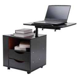 Nordara Adjustable Rotating Bedside Table w/ Wheels 2 Drawers Shelf in Black