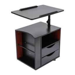 Nordara Adjustable Rotating Bedside Table w/ Wheels 2 Drawers Shelf in Black - thumbnail 3