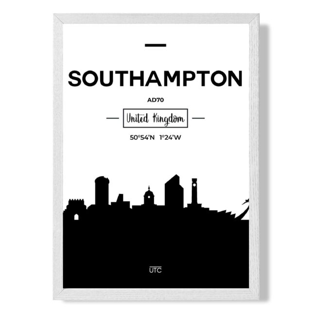 ARTZE Southampton Black & White City Skyline Framed Print SIZE: A4 with White Frame - image 1