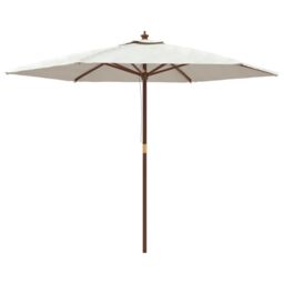 Berkfield Home Garden Parasol with Wooden Pole Sand 299x240 cm in White - thumbnail 2