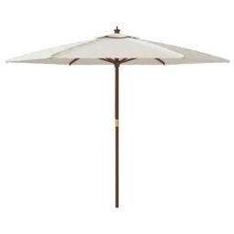 Berkfield Home Garden Parasol with Wooden Pole Sand 299x240 cm in White - thumbnail 4