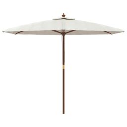 Berkfield Home Garden Parasol with Wooden Pole Sand 299x240 cm in White - thumbnail 3