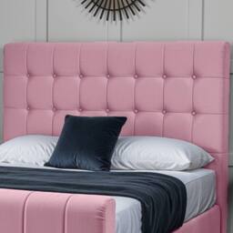 UK Bed Furniture Orlando Upholstered Bed with Slatted Base & 48 Inch Headboard in Pink - Size: Super King - thumbnail 2