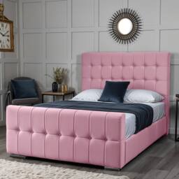 UK Bed Furniture Orlando Upholstered Bed with Slatted Base & 48 Inch Headboard in Pink - Size: Super King - thumbnail 1