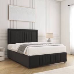"BSSPOKE Lily Plush Velvet Divan Bed 24"" Headboard & No Mattress No Drawers in Black - Size: Double" - thumbnail 3