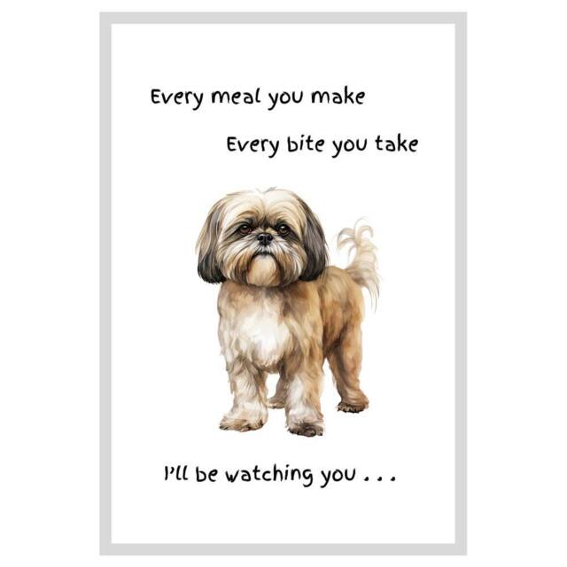 Animal Crackers Dog Tea Towel With 'Watching You' Funny Wording - Shih Tzu in White - image 1