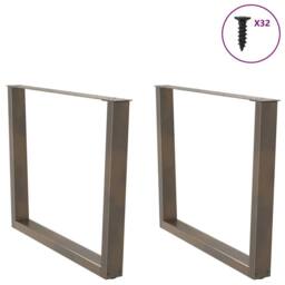 Berkfield Home Modern Dining Table Legs V-Shape 2 pcs Natural Steel 100x(72-73.3 in Brown - thumbnail 1