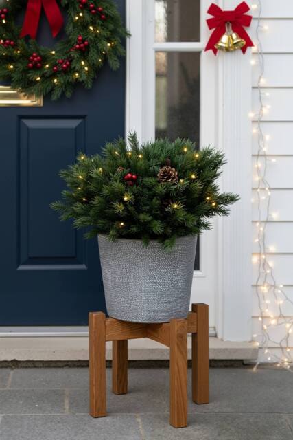 Living and Home 1pcs Pre-Lit Artificial Christmas Urn Filler with Pinecone for Garden in Green - image 1
