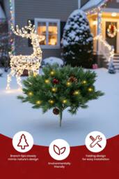 Living and Home 1pcs Pre-Lit Artificial Christmas Urn Filler with Pinecone for Garden in Green - thumbnail 2