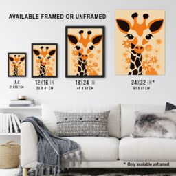 "Artery8 Wall Art Print Cute Baby Giraffe With Flowers Orange Graphic Artwork Zoo Animal Floral Kids Bedroom Painting Poster - Size: W18"" x H24""" - thumbnail 3