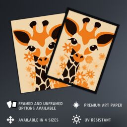 "Artery8 Wall Art Print Cute Baby Giraffe With Flowers Orange Graphic Artwork Zoo Animal Floral Kids Bedroom Painting Poster - Size: W18"" x H24""" - thumbnail 2