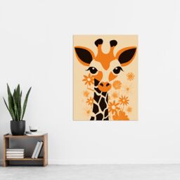 "Artery8 Wall Art Print Cute Baby Giraffe With Flowers Orange Graphic Artwork Zoo Animal Floral Kids Bedroom Painting Poster - Size: W18"" x H24""" - thumbnail 4