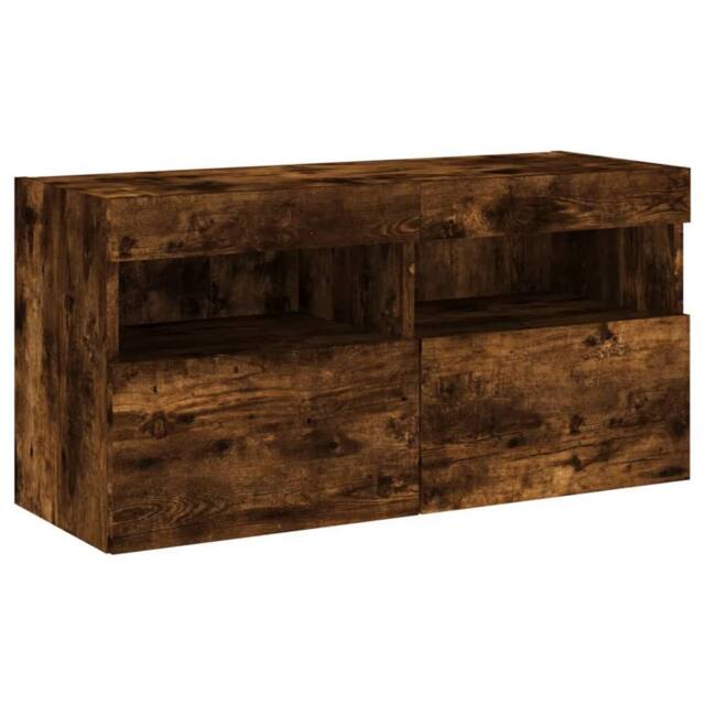 Berkfield Home TV Wall Cabinet with LED Lights Smoked Oak 80x30x40 cm in Brown - Size: 80 x 30 x 40 cm - image 1