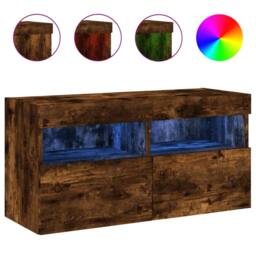 Berkfield Home TV Wall Cabinet with LED Lights Smoked Oak 80x30x40 cm in Brown - Size: 80 x 30 x 40 cm - thumbnail 3