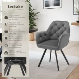 tectake Armchair Lucia Set Of 2 - Anthracite in Dark Grey - Size: 2 Pack - thumbnail 2
