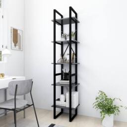 Berkfield Home 5-Tier Book Cabinet Grey 40x30x175 cm Engineered Wood - Size: 40 x 30 x 175 cm - thumbnail 2