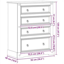 Berkfield Home Chest of Drawers Corona 92x48x120 cm Solid Wood Pine in Light Brown - Size: 92 x 48 x 120 cm - thumbnail 9