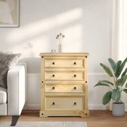 Berkfield Home Chest of Drawers Corona 92x48x120 cm Solid Wood Pine in Light Brown - Size: 92 x 48 x 120 cm - thumbnail 3