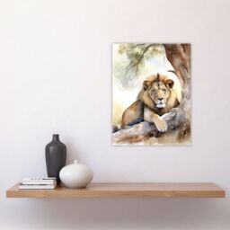 "Artery8 Majestic Lion African Savannah Watercolour Africa Unframed Wall Art Print Poster Home Decor Premium - Size: W12"" x H16""" - thumbnail 4