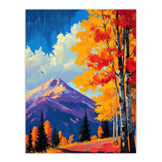 "Artery8 Denali Autumn Forest Alaska Mountain Landscape Wall Art Print in Orange - Size: W12"" x H16""" - image 1