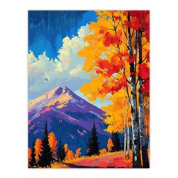 "Artery8 Denali Autumn Forest Alaska Mountain Landscape Wall Art Print in Orange - Size: W12"" x H16""" - thumbnail 1