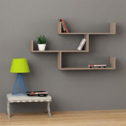 Decortie Tibet' Wall-Mounted Bookcase Display Unit 120cm Wide in Grey - Size: 1 Pack - thumbnail 3