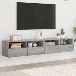 Berkfield Home TV Wall Cabinets 2 pcs Grey Sonoma 80x30x30 cm Engineered Wood - Size: 80 x 30 x 30 cm - thumbnail 2