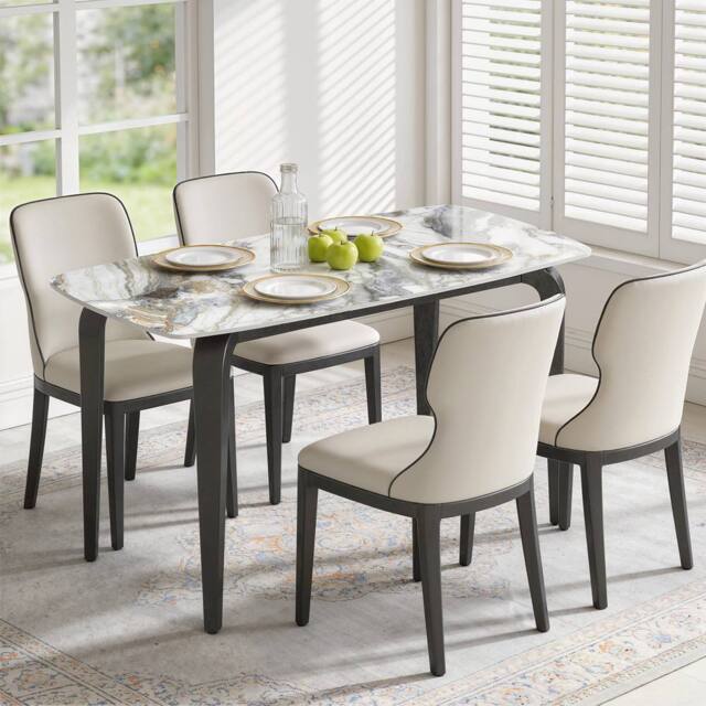 HOMCOM Dining Table for 4, Kitchen Table with Sintered Stone Tabletop in White - image 1