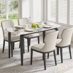 HOMCOM Dining Table for 4, Kitchen Table with Sintered Stone Tabletop in White - thumbnail 1