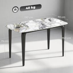 HOMCOM Dining Table for 4, Kitchen Table with Sintered Stone Tabletop in White - thumbnail 3