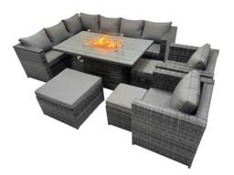 Fimous Rattan Garden Furniture Dining Set 11-seater with 3 Stool in Dark Grey - thumbnail 1