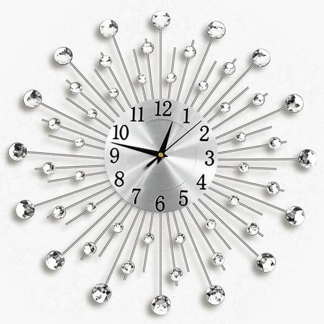 EONLION 45cm Diamante Crystals Jeweled Wall Clock in Silver - Size: 100 cm - image 1