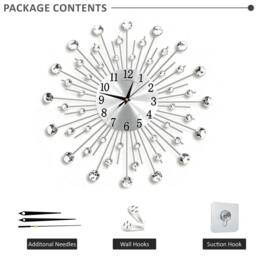 EONLION 45cm Diamante Crystals Jeweled Wall Clock in Silver - Size: 100 cm - thumbnail 5