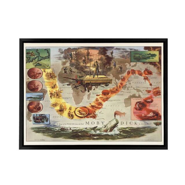 "Artery8 Map Everett 1956 Melville Moby Dick Framed Canvas Wall Art Print - Size: W12"" x H16""" - image 1