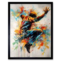 "Artery8 Wall Art Print Freestyle Dancing Street Dance Vibrant Paint Splat Art Framed in Black - Size: W12"" x H16""" - thumbnail 1